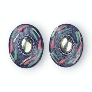 Abstract Art Post Earrings Colorful Resin Mirrored Cabochon Shimmery Vintage 90s